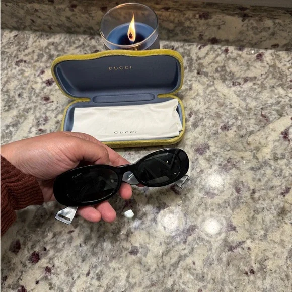 Gucci Oval Black Pearl Sunglasses